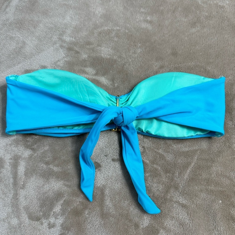 Victoria's  Secret Jeweled Center Turquoise Blue Bandeau Bikini Top Size Medium - Picture 4 of 6